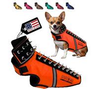 CoyoteVest SpikeVest Arnés para perros pequeños, chaleco reflectante con pinchos para proteger a tu mascota de halcones, coyotes, rapaces y ataques de animales, fabricado en EE. UU., naranja neón, S