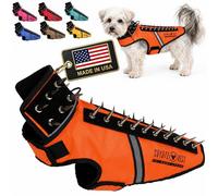 CoyoteVest SpikeVest Arnés para perros pequeños, chaleco reflectante con pinchos para proteger a tu mascota de halcones, coyotes, rapaces y ataques de animales, fabricado en EE. UU., naranja neón, S