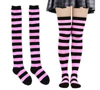 COYUN 1 Pares Calcetines Hasta la Rodilla, Femenino Rayas a rayas Muscos altos calcetines, sobre medias de rodilla, para Mujer Calcetines Largos Sobre la Rodilla Muslo Calcetines Altos, Negro y rosa