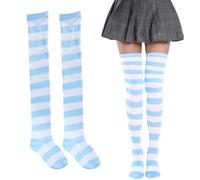 COYUN 1 Pares Calcetines Hasta la Rodilla, Femenino Rayas a rayas Muscos altos calcetines, sobre medias de rodilla, para Mujer Calcetines Largos Sobre la Rodilla Muslo Calcetines Altos, Azul y blanco