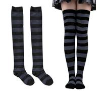 COYUN 1 Pares Calcetines Hasta la Rodilla, Femenino Rayas a rayas Muscos altos calcetines, sobre medias de rodilla, para Mujer Calcetines Largos Sobre la Rodilla Muslo Calcetines Altos, Negro y gris