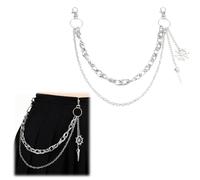 COYUN 1 Pcs Cadena Pantalon, Estilo Punk Con Mosquetón, Cadena Billetera, Cadena Llavero Hombre,Accesorios Góticos Para Mujer, Cadena Accesorios Hombre, Estilo De Cadena De Bolsillo,Plata (Doble capa)