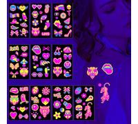 COYUN 10 Hojas Tatuajes Temporales, Tatuajes Fluorescentes Brillan Bajo Neon UV Luz Negra, Tatuajes Fiesta Luminoso, Tatuajes Temporales Adultos y Niños, Tatuajes Cumpleaños Juegos-C