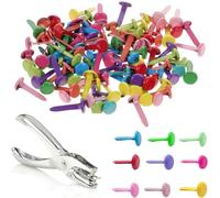 COYUN 100 x Encuadernadores pequeños Multicolour, Mini brads Multicolores Clips Sujetadores metálicos Redondos con Perforadora de un Solo Orificio para Arte Papel y Scrapbooking DIY