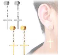 COYUN 2 Pares Aros Pendientes Hombre Acero Inoxidable Pendientes,Colgantes con Cruz Pendientes Piercing Cartílago para Hombre Mujer(Plata+Oro)