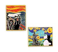 COYUN 2 Pcs Broches De Dibujos Animados, Bonita Decoración De Mochila, Pin De Insignia Creativo, Broches Esmaltados, Relleno De Bolsa De Fiesta,Insignia de pintura de Van Gogh, broche de gato peculiar