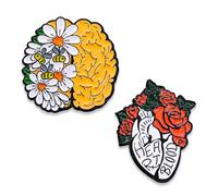 COYUN 2 Pcs Broches De Dibujos Animados, Bonita Decoración De Mochila, Pin De Insignia Creativo, Broches Esmaltados, Relleno De Bolsa De Fiesta,Corazón, Cerebro y Flores,Para Decoración De Ropa Bolsos