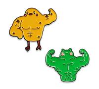 COYUN 2 Pcs Broches De Dibujos Animados, Bonita Decoración De Mochila, Pin De Insignia Creativo, Broches Esmaltados, Relleno De Bolsa De Fiesta, Broche de rana/pollito musculoso peculiar