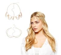 COYUN 2 Pcs Cadena de lentejuelas bohemias, cadenas de pelo doradas, Collar para el Cabello de Oro con Lentejuelas Cadena con Borlas para el Cabello, para disfraz de festival para mujer