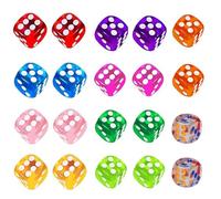 COYUN 20 Piezas Dados de 6 Caras, 14mm Translúcidos en 10 Colores para Juegos de Mesa y Enseñanza de Matemáticas