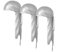 COYUN 3 PCS Durag de Cola Larga, Sombrero Pirata, Gorro de Onda Sedoso Bandanas Piratas Para unisexo, Durag de Seda Satinado Para unisexo, Banda de Cabeza Ondulada, Hip Hop y Decoración Diaria, gris