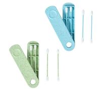 COYUN 4 Pcs Bastoncillos Oidos Cotton Swab Reutilizable Espiral de Doble Extremo Bastoncillos Reutilizables con 2 Soportes Viaje Verde y Azul para la Limpieza del Oído Maquillaje, ect