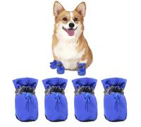 COYUN 4 pcs Piezas Botas para Perros, Zapatos para Perros con Correas Reflectantes, Protector de la Pata de Las Botas del Perro, Calcetines para Perros con Ajustables Calcetines Antideslizantes, azul