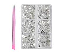 COYUN 600 pcs Diamantes para Manualidades,estrás transparentes con parte trasera plana,piedras redondas de cristal para manualidades,set Mixto de 4 Tamaños con Pinzas,Material de Resina,Blanco