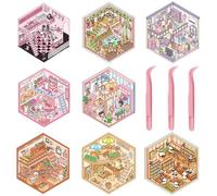 COYUN 8 PCS Lindo Fun Cartoon 3D Sticker Scene, DIY 3D Casa Pegatinas Reutilizables, Pegatinas 3D para Escenas de Bricolaje con Pinzas-A