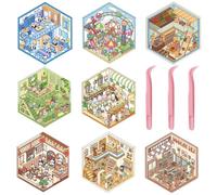 COYUN 8 PCS Lindo Fun Cartoon 3D Sticker Scene, DIY 3D Casa Pegatinas Reutilizables, Pegatinas 3D para Escenas de Bricolaje con Pinzas-B