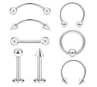 COYUN 8 Piezas Piercing PláTano Ceja Labio Ombligo Tragus HéLice Oreja Piercing Conjunto 316l Acero QuirúRgico Negro,Titanium Bent Curved Barbell Banana Nipple Navel Ceja Piercing