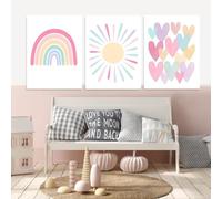 COYUN Juego de 3 pósteres para habitación infantil, decoración de pared, Decoracion Habitacion Bebe, Laminas Decorativas, Arcoiris, Sol, Amar Cuadros de Niña para Habitación Infantil,A4(sin Marco)
