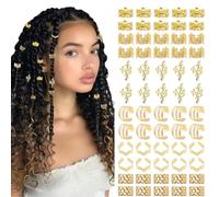 COYUN uego de 60 piezas de accesorios para el cabello dorados, accesorios para el cabello con trenzas doradas, accesorios para rastas para hombres, mujeres, niñas y niños