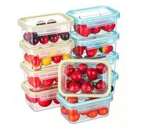 Cozary 10 piezas Envases Herméticos de Plástico, 300ml Cajas Cubo Rectangulares con Tapas, a Prueba de Fugas, Apilables y Aptos para Frigorífico, Microondas y Lavavajillas (5 Azul+5 Blanco)