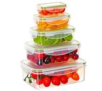 Cozary 10 Piezas Recipientes Herméticos para Alimentos (5 Recipientes, 5 Tapas), Botes Cocina Almacenaje de Plástico, Diseño Apilable, Aptos para Lavavajillas, Microondas y Congelador, Sin BPA