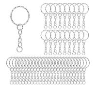 Cozary 100 Piezas Llaveros con Cadena Set, 25mm con Cadena + Anillas Abiertas, Set de Argollas para Llaveros, Juego de Manualidades, para DIY, Colgantes, Fabricación de Joyas, Plata