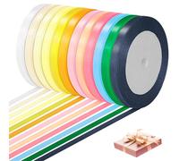 Cozary 12 Rollos Cinta de Raso para Regalo, 6mm x 22m, Cinta de Satén para Manualidades, Envolver Regalos, Bodas, Fiestas y Decoración Navideña