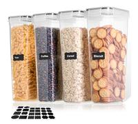 Cozary 2.8L Botes Cocina Almacenaje de Plástico 4 Piezas, Recipientes Herméticos Para Alimentos,Contenedores Cocina con Tapa y Etiqueta,Sin BPA, para Almacenar Cereales, Pasta, Harina y Azúcar
