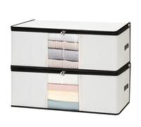 Cozary 2 Piezas 60L Bolsas Almacenaje Ropa, Cajas Almacenaje Ropa Plegable Debajo de la Cama con Ventana Transparente, Bolsas para Guardar, Caja Organizadoras Armario para Mantas, Juguetes, Blanco