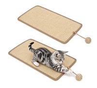 Cozary 2 Piezas Alfombrilla Rascador para Gatos, Incluye Pelotas, Tabla rascadora Resistente y Multifuncional, Alfombra de Sisal 50 × 25 cm, Autoadhesivo para Proteger Muebles Sofás y Paredes, Beis