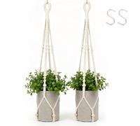 Cozary 2 Piezas Colgadores de Macramé para Plantas, Cesta de Cuerda de Algodón para Colgar Macetas de Pared con S Gancho, para Interior Exterior Pared Decoración