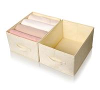 Cozary 2 Piezas Organizador Armario Cajones, Plegable Cajas Almacenaje Ropa, Cajas Organizadoras para Jeans Pantalones, Suéter, Camisetas - Beige