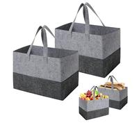Cozary 2 Unidades Bolso de Felpa, 38x25x25cm Cesta de Madera Pliable, Bolso de Compras de Felpa, Cesta de Compras de Felpa Bolsos de Almacenamiento para Madera, Períodos - Gris