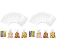 Cozary 200 Piezas Bolsas Celofan Transparente, 15 x 10 cm Pequeñas Bolsas Regalo con Cintas, OPP Bolsa Chuches para Fiestas de Cumpleaños Infantiles (Paquete de 2)