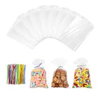 Cozary 200 Piezas Bolsas Celofan Transparente, 15 x 10 cm Pequeñas Bolsas Regalo con Cintas, OPP Bolsa Chuches para Fiestas de Cumpleaños Infantiles