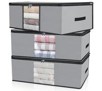 Cozary 3 Piezas 60L Bolsas Almacenaje Ropa, Cajas Almacenaje Ropa Plegable Debajo de la Cama con Ventana Transparente, Bolsas para Guardar, Caja Organizadoras Armario para Mantas, Ropa, Juguetes,Gris