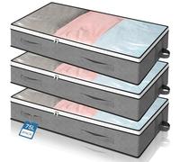 Cozary 3 Piezas Bolsas Almacenaje Ropa 75L, Cajas Almacenaje, Con Mango Reforzado, Ventana Transparente, Plegable, Caja Bajo Cama, Organizadore Armario para Toallas, Mantas,100x50x15cm