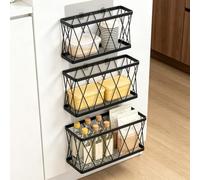 Cozary 3 Piezas Caja De Almacenamiento De Puerta De Cocina, Organizador Armario Cocina Metal, Adhesivo Almacenamiento Montada En Pared, para Armario, Baño, Nevera, Objetos, Negro