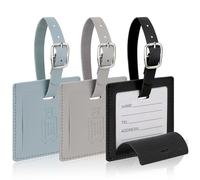 Cozary 3 Piezas Identificador de Maletas, Cuadrado Etiqueta Maleta Viaje Cuero de PU, Identificador Maletas Viaje con Etiqueta de Nombre, Luggage Tag para Evitar Pérdida de Bolsas y Maletas