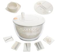 Cozary 4.5L Centrifugadora para Ensaladas, 7 en 1 Multifuncional Centrifugadora de Lechuga Grande con Tapa y Colador, Escurridor Verduras con 6 Cuchillas para Lavar, Secar y Cortar Verduras