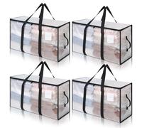 Cozary 4 Piezas Bolsas para Guardar Ropa Transparentes 94L, Organizador Armario Plegable, Cajas Almacenaje con Asas para Edredón Mantas Mudanza Móviles Juguetes