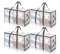 Cozary 4 Piezas Bolsas para Guardar Ropa Transparentes 94L, Organizador Armario Plegable, Cajas Almacenaje con Asas para Edredón Mantas Mudanza Móviles Juguetes