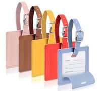 Cozary 5 Piezas Identificador de Maletas, Cuadrado Etiqueta Maleta Viaje Cuero de PU, Identificador Maletas Viaje con Etiqueta de Nombre, Luggage Tag para Evitar Pérdida de Bolsas y Maletas