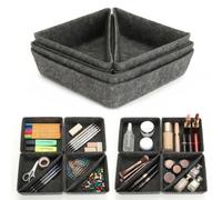 Cozary 6 Piezas Organizador de Cajones de Fieltro, Set de 2 Tamaños Contenedores para Escritorio, Cocina, Baño, Tocador - Gris, Lavables