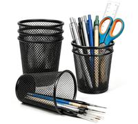 Cozary 6 Piezas Portalápices de Metal, Soporte para Lápices, Cubilete Portalápices Rejilla, Portalapices Escritorio Apto para Oficinas y Hogares, 10,8 x 9 x 6,3 cm, Negro