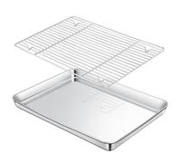 Cozary Bandeja De Horno Acero Inoxidable con Rejilla de Enfriamiento 31.5x24.5x2.5cm, 304 Acero Inoxidable, Rectangular Para Tartas y Hornear, Galletas, Pizza