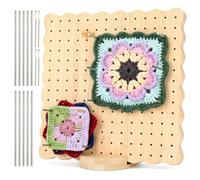 Cozary Bloqueador Crochet - Tablero de Bloqueo para Granny Square 19,5x19,5 cm - Perfil Ondulado, 196 Agujeros, 10 Varillas de Acero Inoxidable - Accesorios Crochet para Granny Square - Bambú