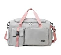 Cozary Bolsa Deporte Hombre Mujer - 42L Bolsa de Viaje Grande - Tela Oxford Impermeable - Diseño Multibolsillos - Bolsa de Gimnasio 3 en 1 - para Gimnasio Viaje Negocios - Rosa y Gris