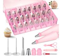 Cozary Boquillas Manga Pastelera 35 Piezas,25 boquillas de pastelería de acero inoxidable y 2 bolsillos reutilizables,Decoración de Pasteles, Kit Reposteria y Pasteleria Utensilios