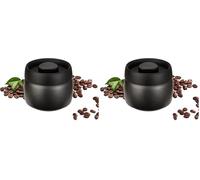 Cozary Bote para Café, Tarro de 400ML Hermético de Acero Inoxidable con tapa de vacío, para almacenar granos de café, té, nueces, especias, cacao, etc (negro) (Paquete de 2)